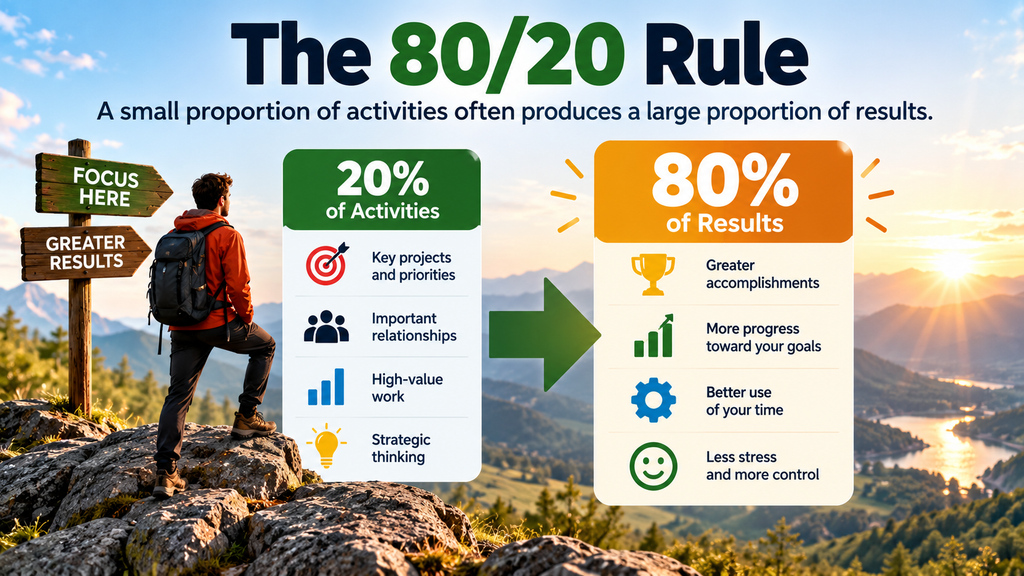 The 80/20 Rule from Eat That Frog by Brian Tracy, illustrating how a small proportion of high-value activities can produce a large proportion of results.